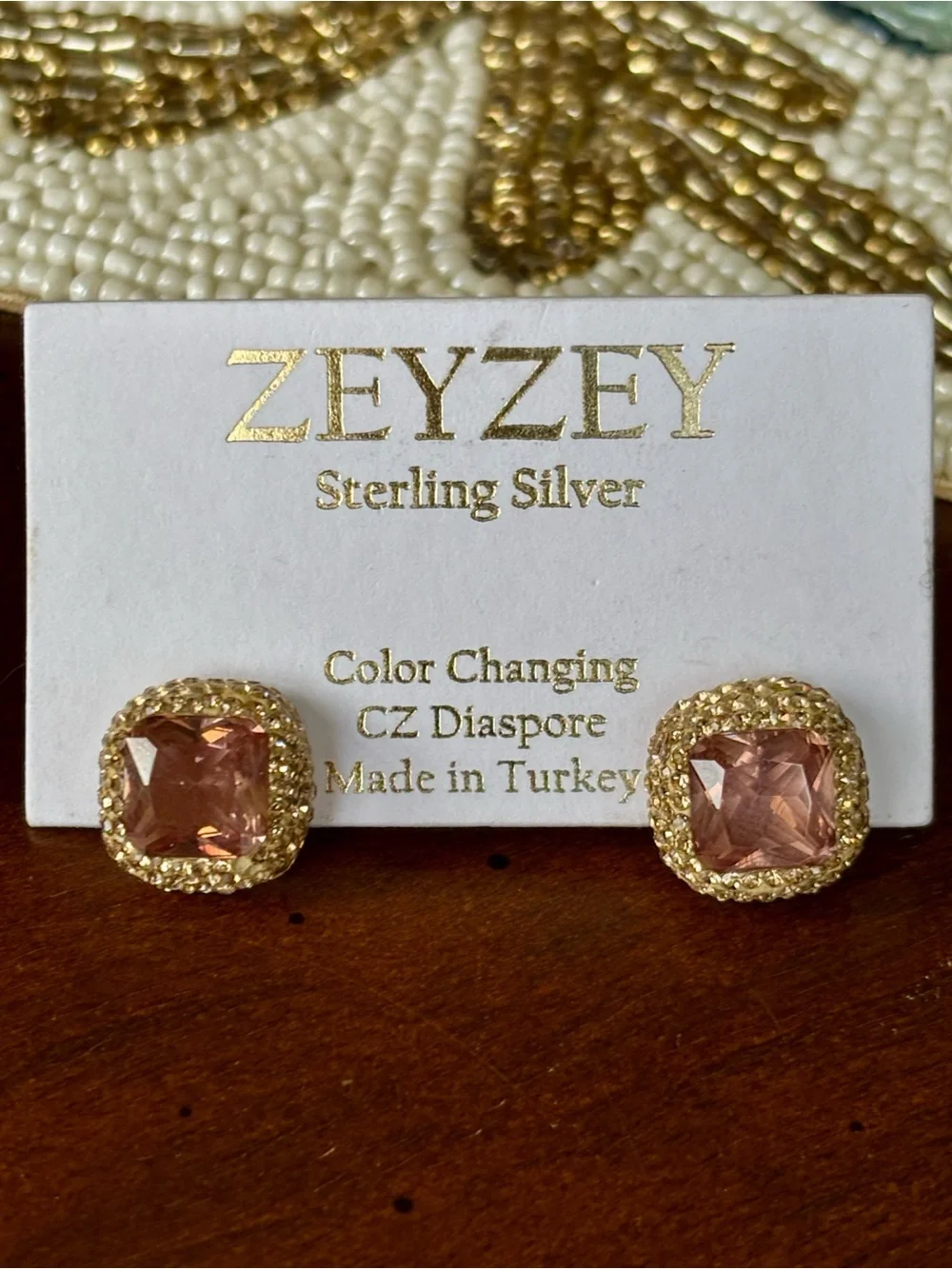 ZEYZEY 925 sterling silver stud earrings square color changing CZ diaspore stone